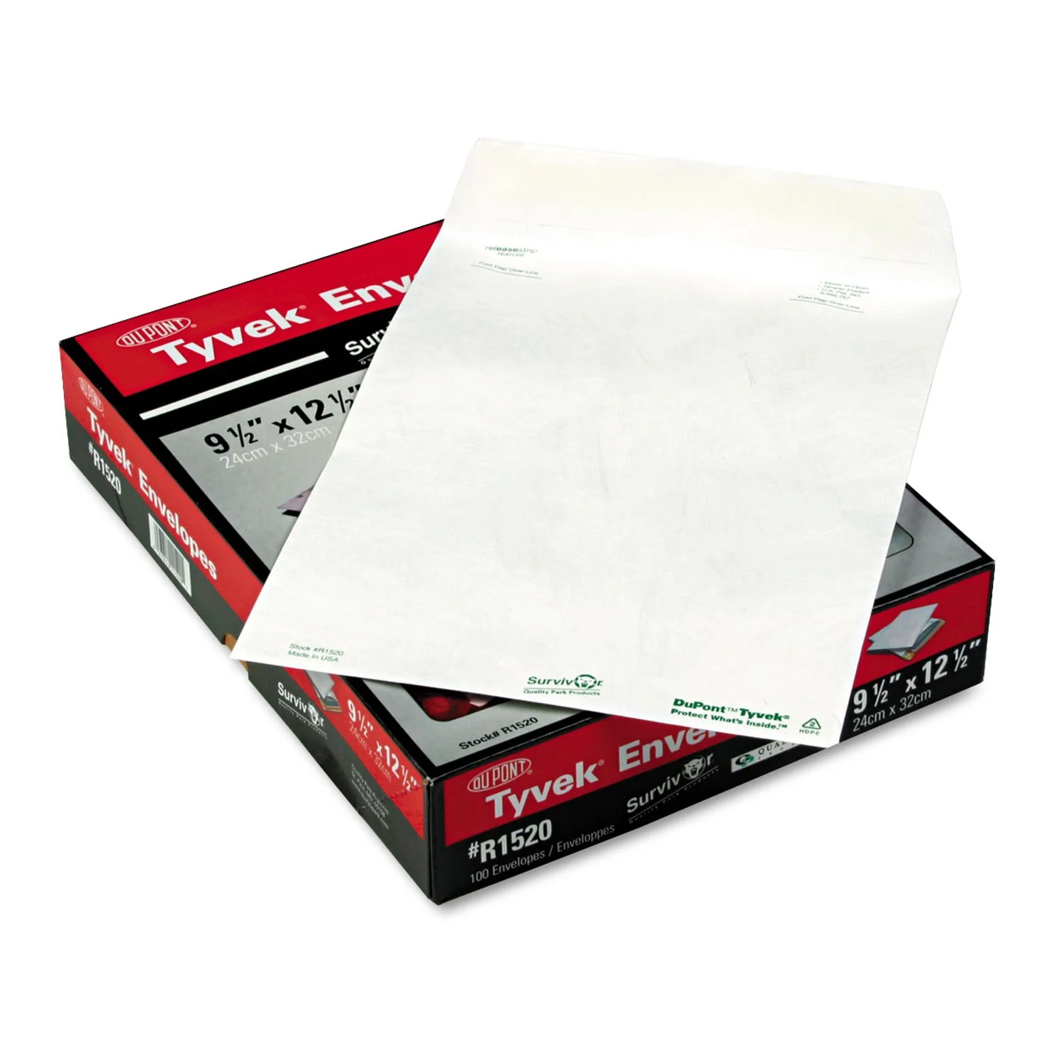 Quality Park Survivor R1520 Tyvek Mailer, 9 1/2 x 12 1/2, White (Box of 100) 9.5 x 12.5 Mailer