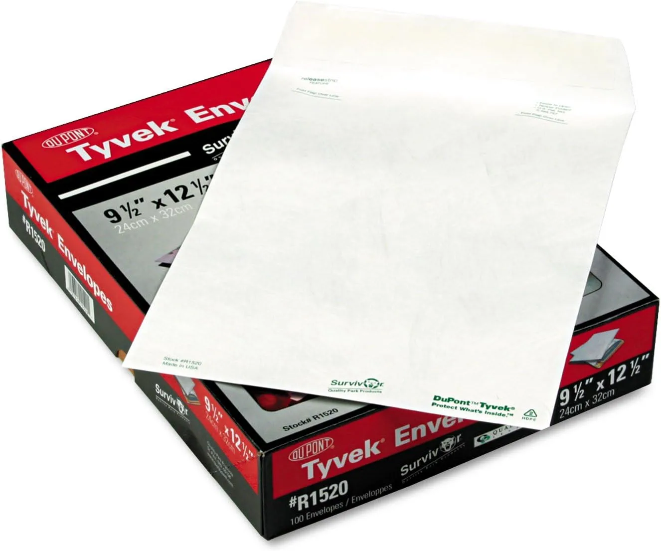 Quality Park Survivor R1520 Tyvek Mailer, 9 1/2 x 12 1/2, White (Box of 100) 9.5 x 12.5 Mailer