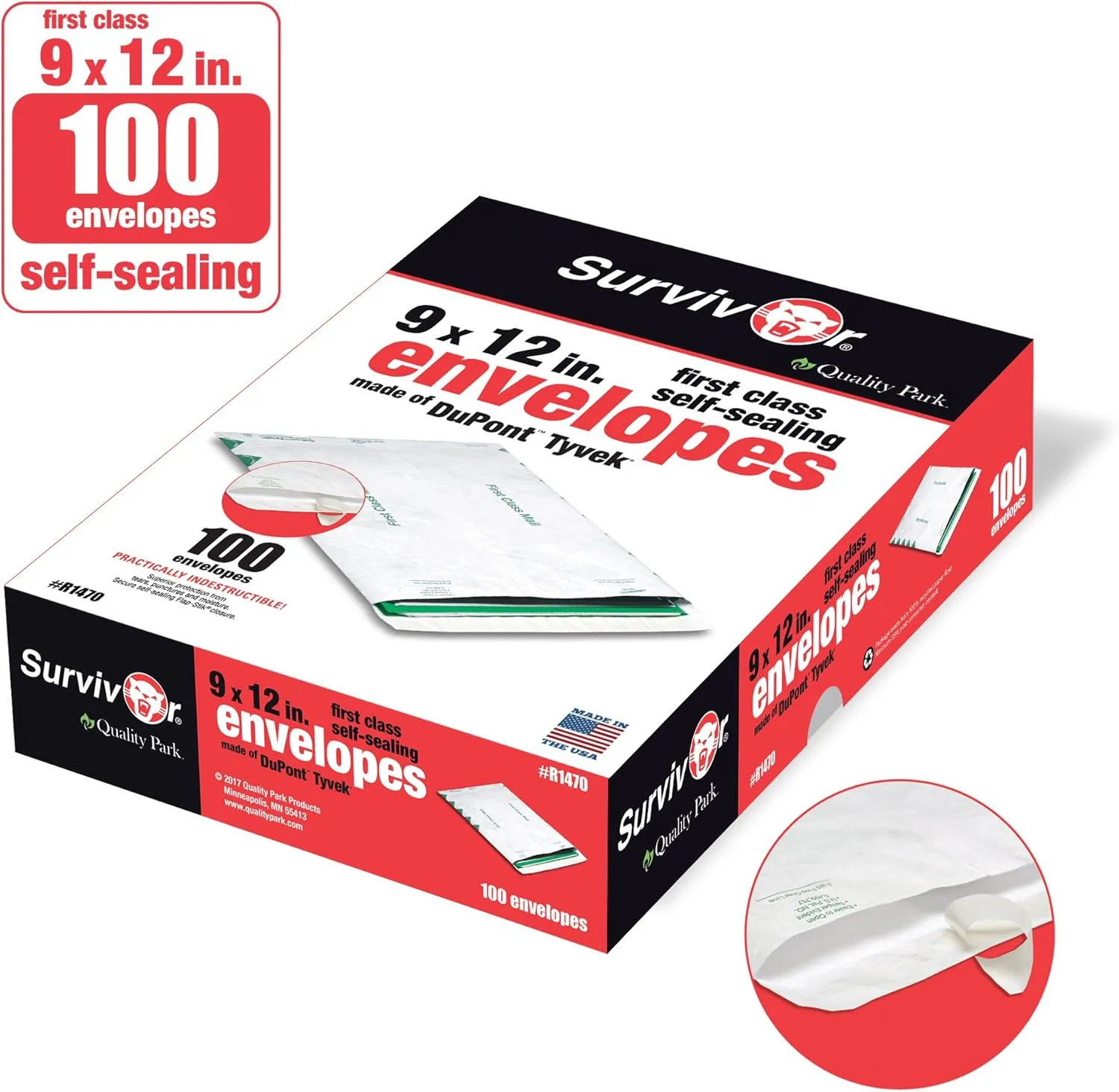 Quality Park Tyvek Expansion Mailers, 10 x 13 x 1.5, 14 lb, White, Box of 25