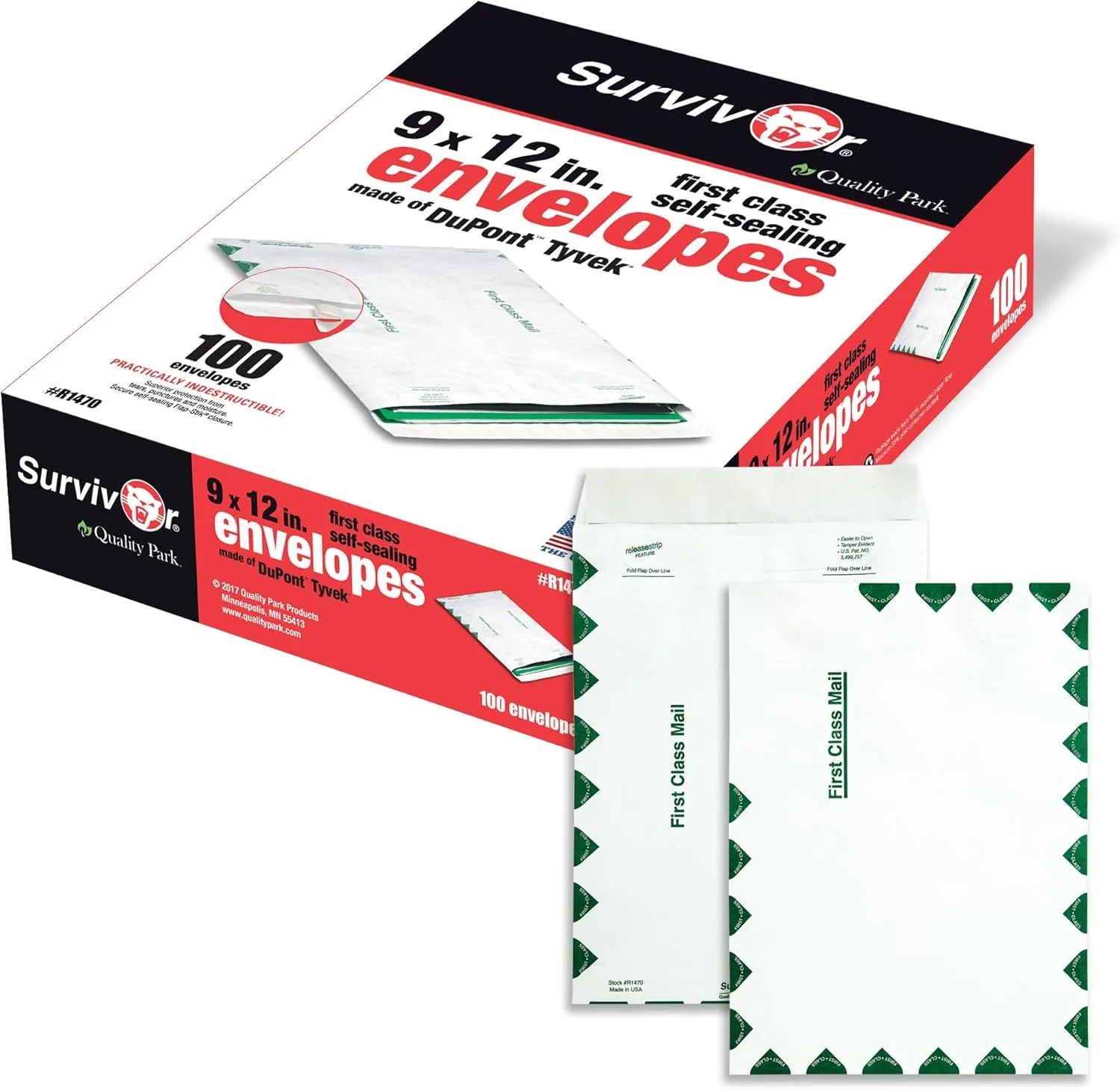 Quality Park Tyvek Expansion Mailers, 10 x 13 x 1.5, 14 lb, White, Box of 25