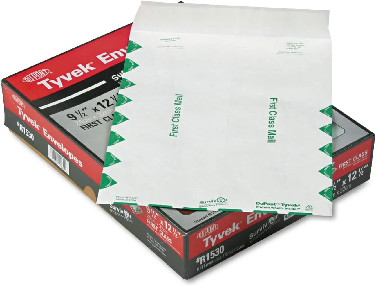 Quality Park Survivor R1530 Tyvek USPS First Class Mailer, 9 1/2 x 12 1/2, White (Box of 100)