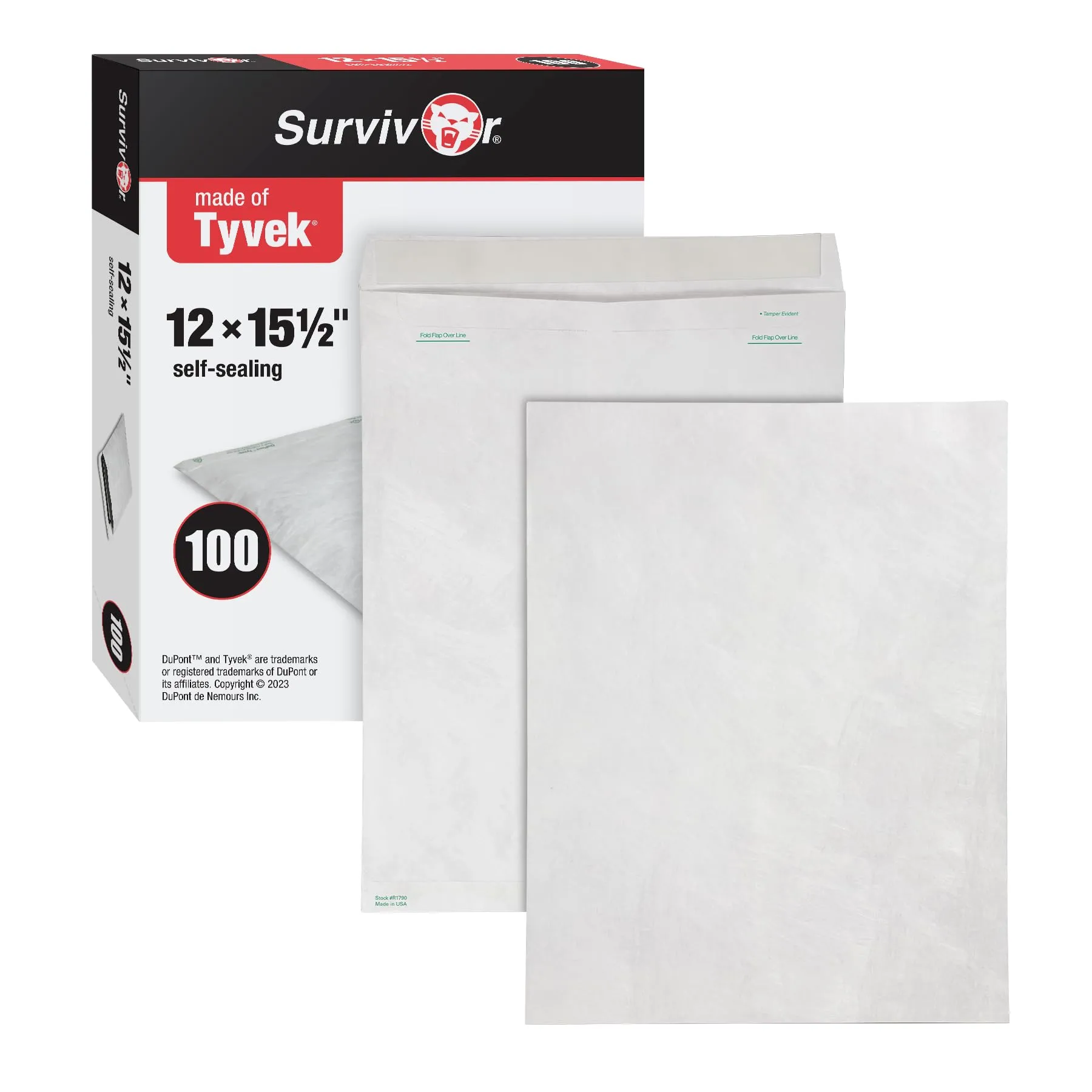 Quality Park Survivor Tyvek Shipping Envelopes, 12 x 15-1/2, Peel & Seal, 100/Box