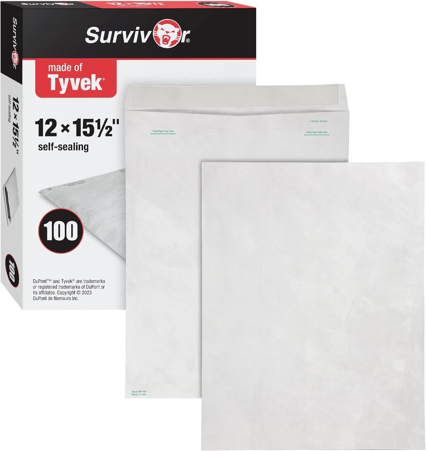 Quality Park Survivor Tyvek Shipping Envelopes, 12 x 15-1/2, Peel & Seal, 100/Box