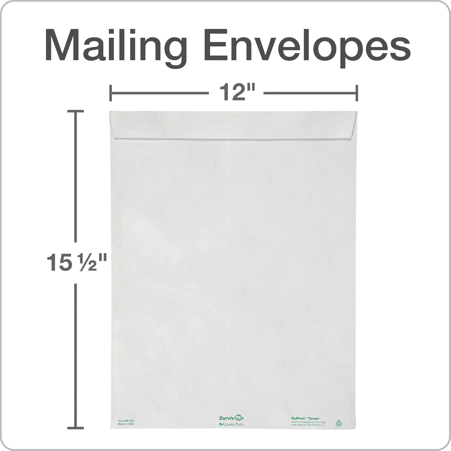 Quality Park Survivor Tyvek Shipping Envelopes, 12 x 15-1/2, Peel & Seal, 100/Box