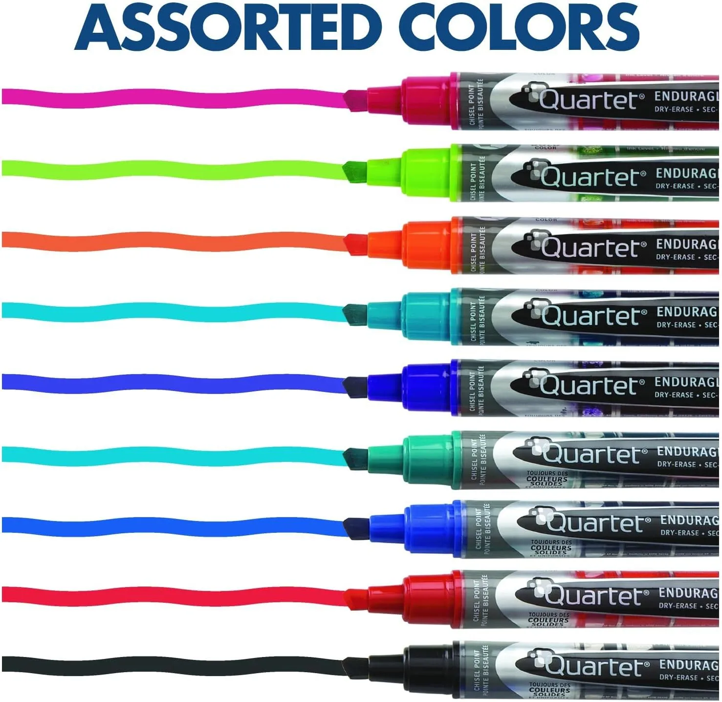 Quartet EnduraGlide Chisel-Tip Dry-Erase Markers, Assorted, 12 Pack