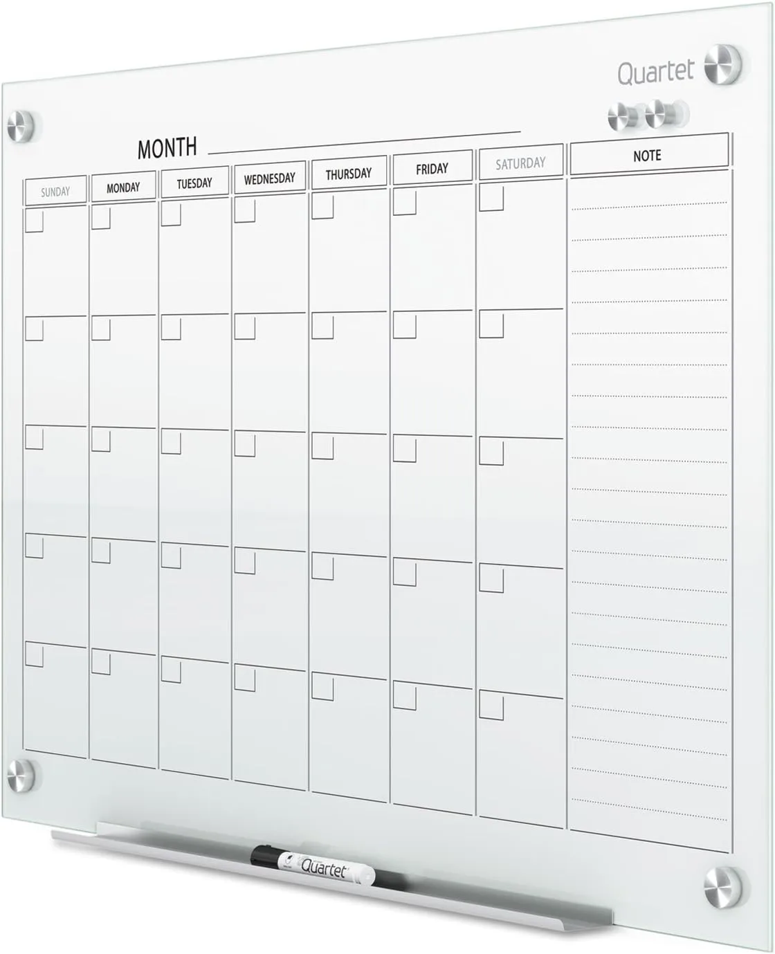 QUARTET Infinity Tempered Glass Magnetic Dry-Erase Calendar Board