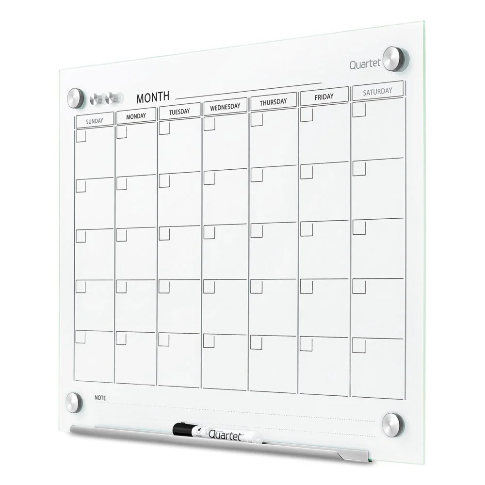 QUARTET Infinity Tempered Glass Magnetic Dry-Erase Calendar Board