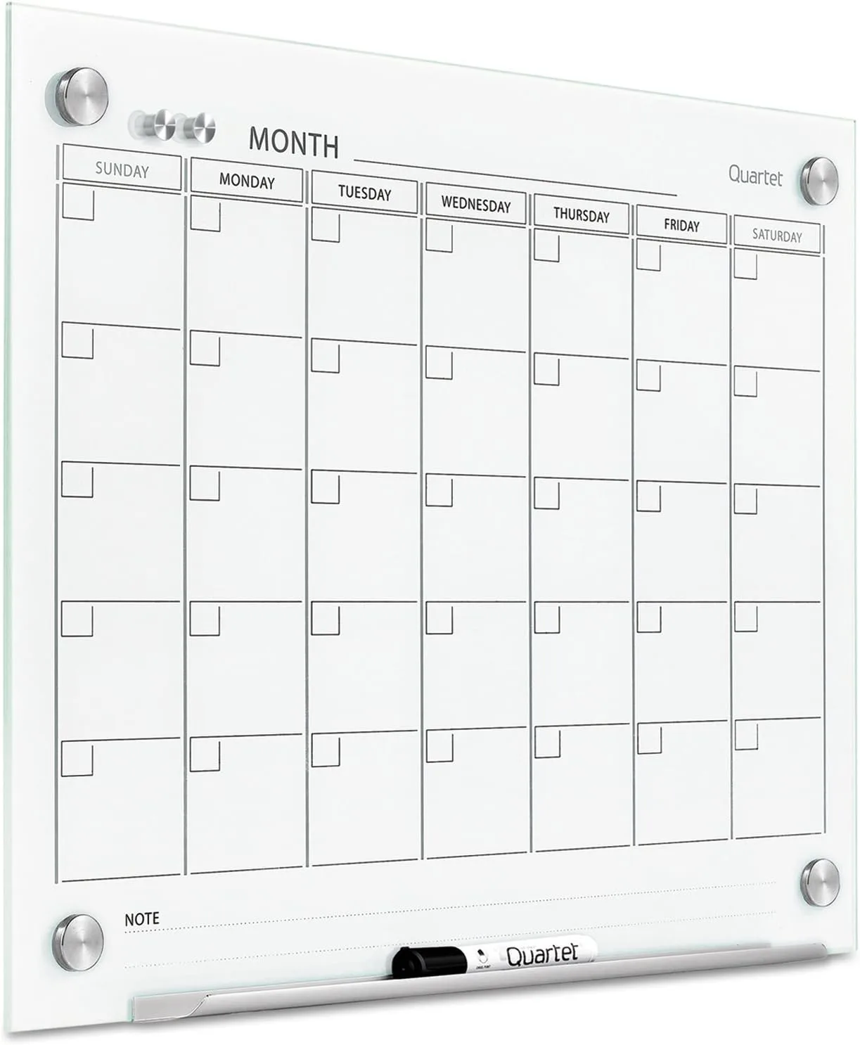 QUARTET Infinity Tempered Glass Magnetic Dry-Erase Calendar Board