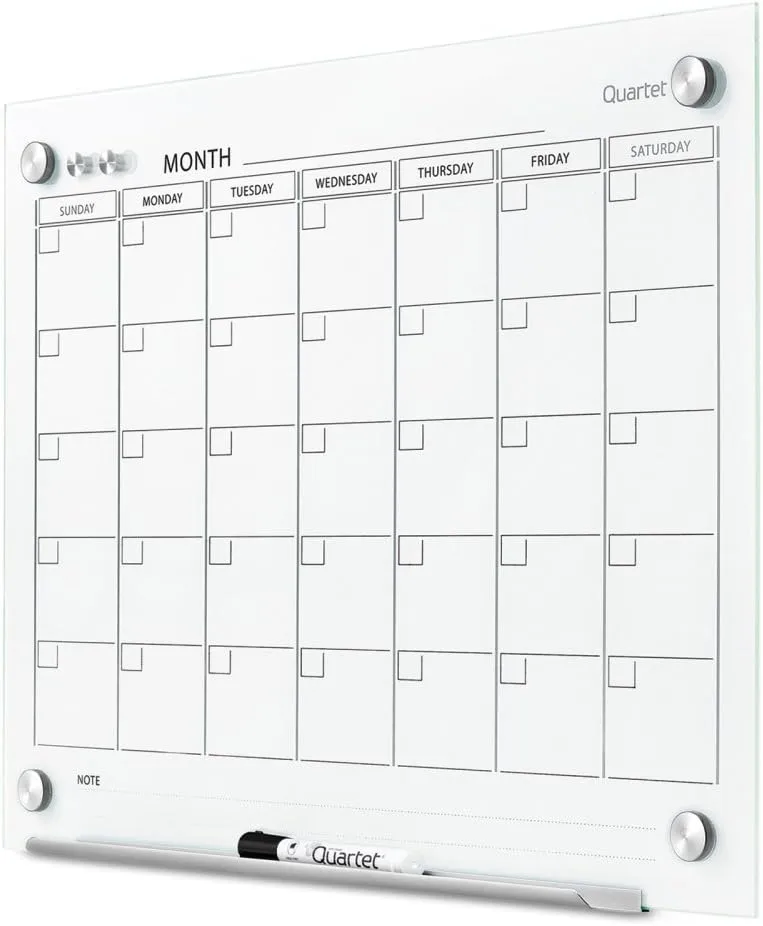QUARTET Infinity Tempered Glass Magnetic Dry-Erase Calendar Board