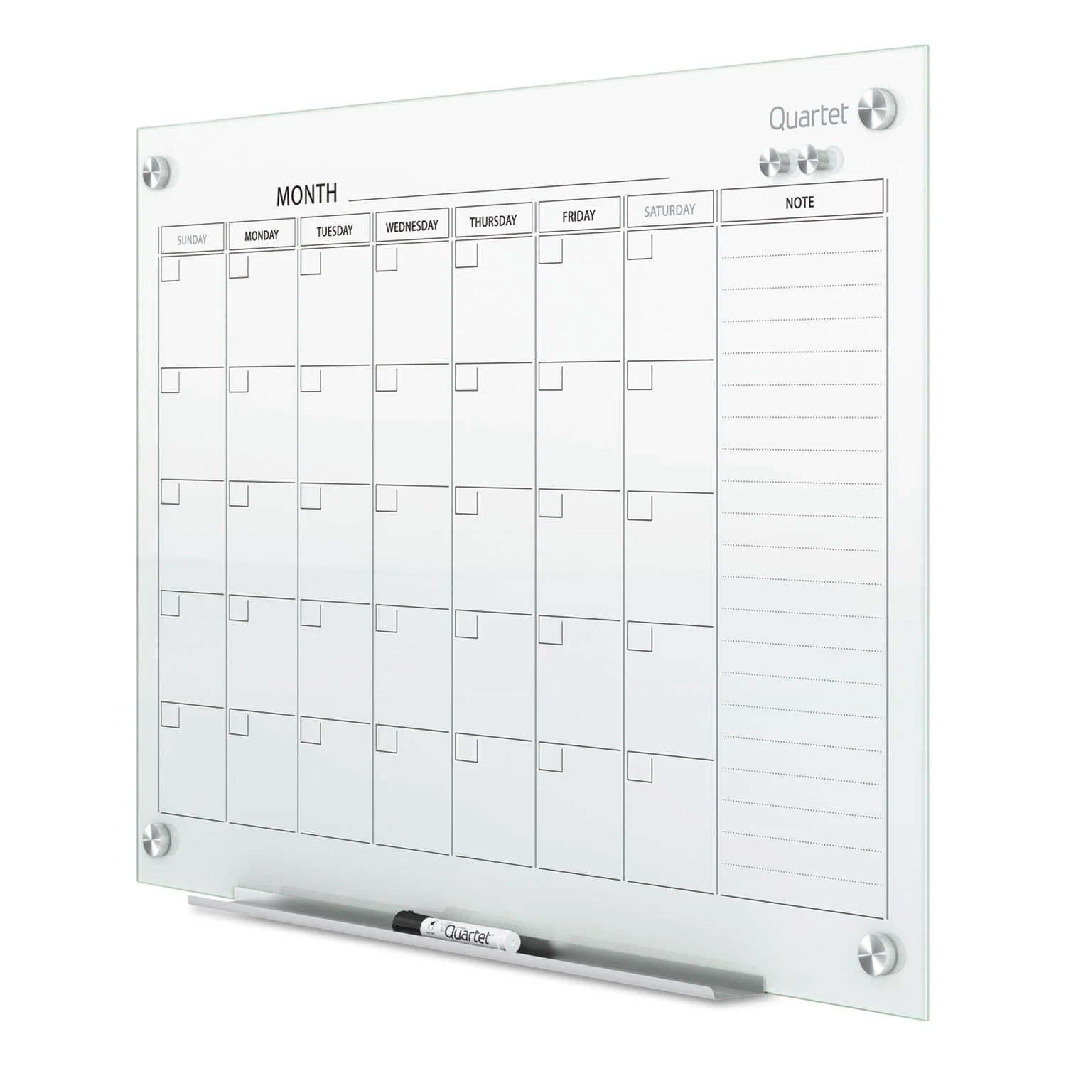 Quartet Glass Magnetic Dry-Erase Calendar Whiteboard, 48" x 36", Frameless, Infinity (GC4836F)
