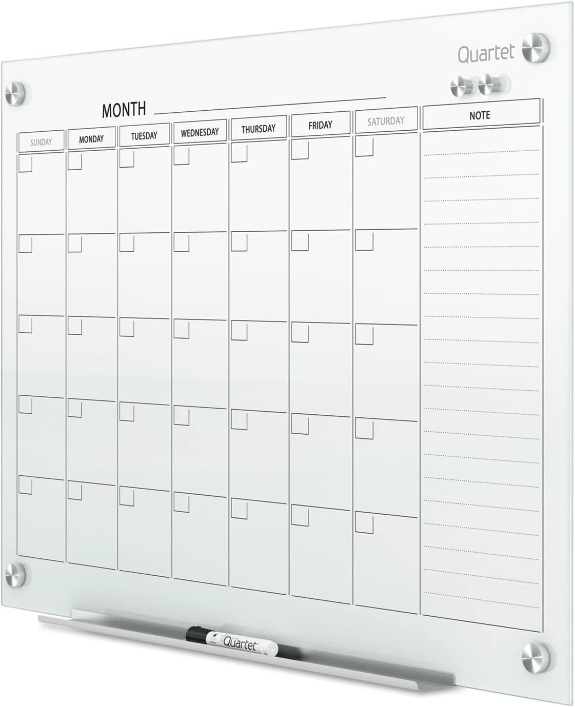 Quartet Glass Magnetic Dry-Erase Calendar Whiteboard, 48" x 36", Frameless, Infinity (GC4836F)