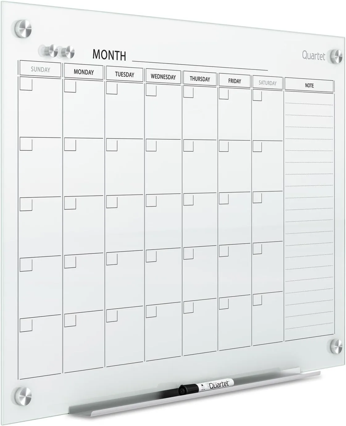 Quartet Glass Magnetic Dry-Erase Calendar Whiteboard, 48" x 36", Frameless, Infinity (GC4836F)