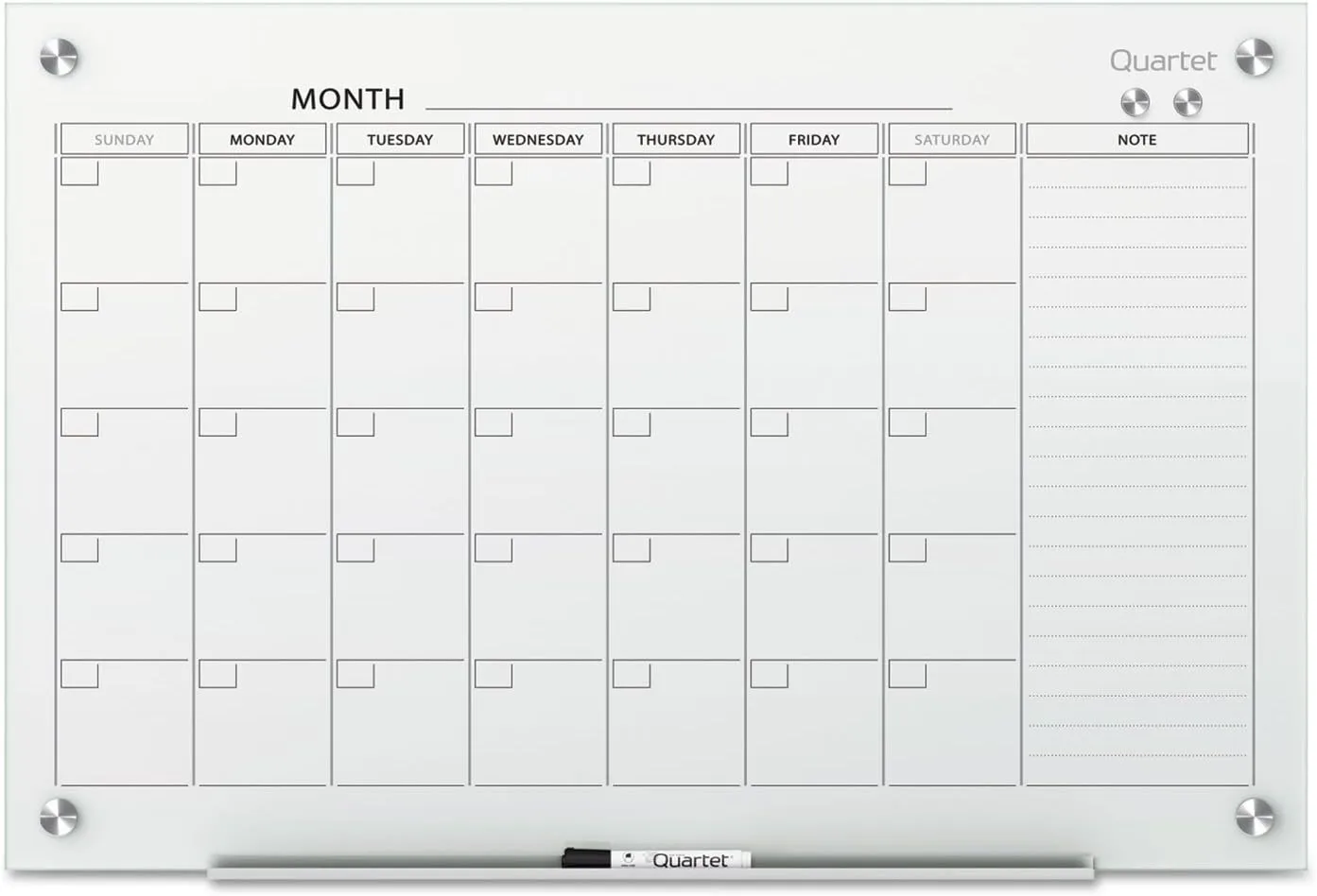 Quartet Glass Magnetic Dry-Erase Calendar Whiteboard, 48" x 36", Frameless, Infinity (GC4836F)