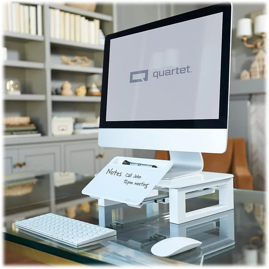 Quartet Desktop Glass Monitor Riser for Computer with Dry-Erase Board, Adjustable Height (Q090GMRW01)