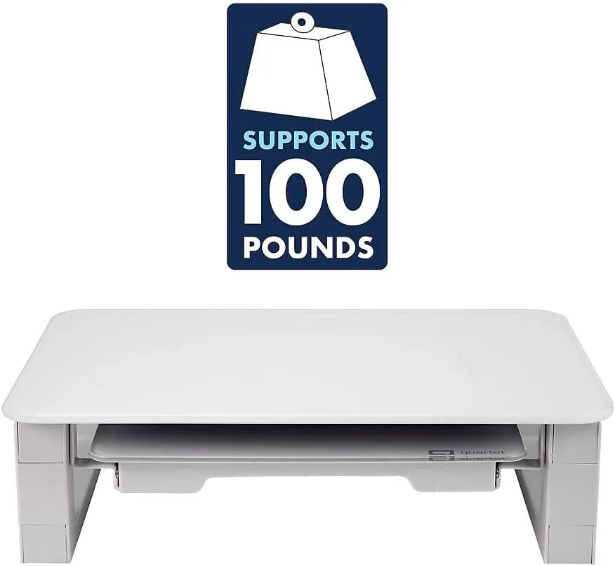 Quartet Desktop Glass Monitor Riser for Computer with Dry-Erase Board, Adjustable Height (Q090GMRW01)