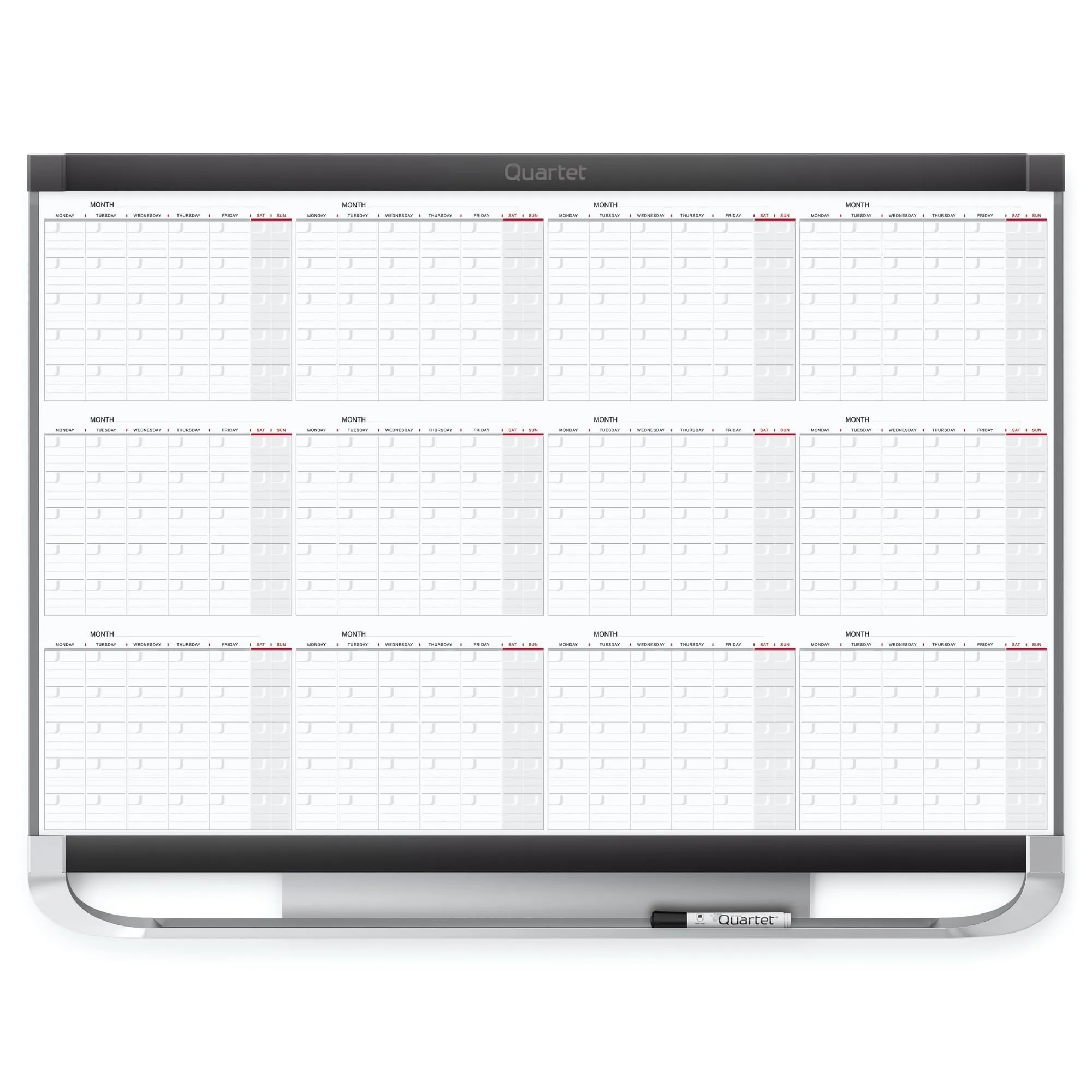 Quartet Prestige 2 Magnetic Dry-Erase 12 Month Calendar Board, 36in x 24in
