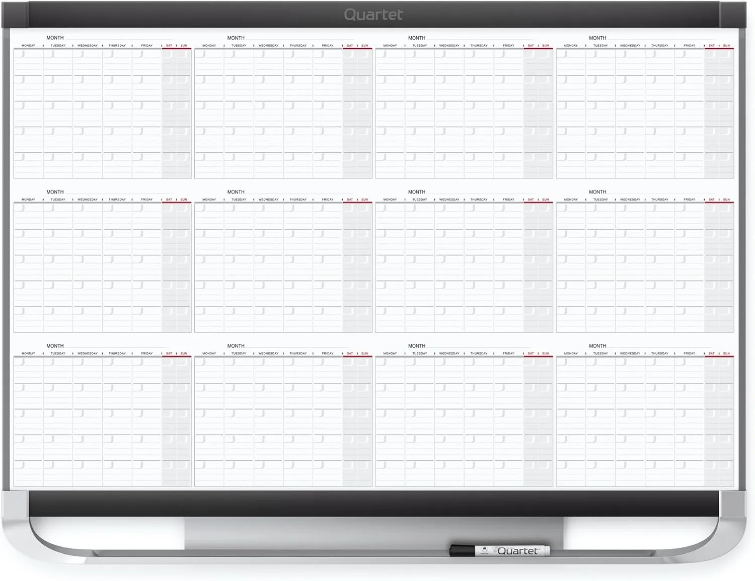 Quartet Prestige 2 Magnetic Dry-Erase 12 Month Calendar Board, 36in x 24in