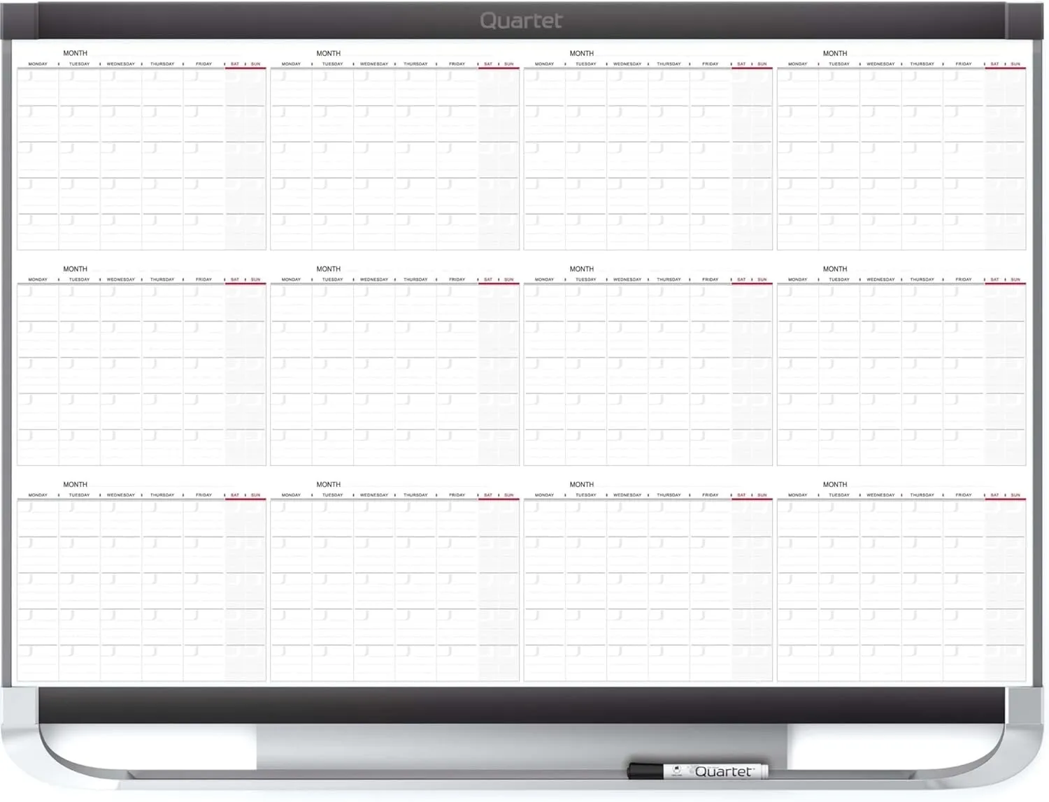 Quartet Prestige 2 Magnetic Dry-Erase 12 Month Calendar Board, 36in x 24in
