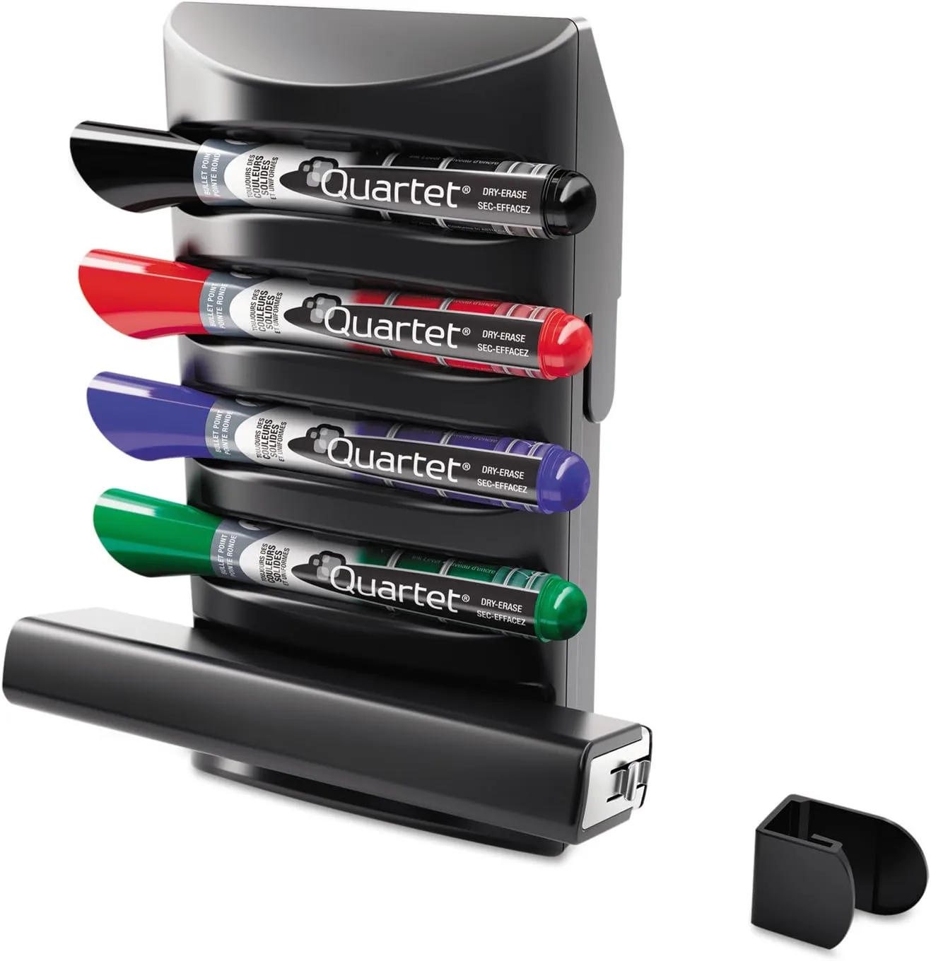 Quartet Prestige 2 Connects Marker Caddy, Includes 4 Chisel Tip EnduraGlide Dry-Erase Markers and 1 Eraser, Whiteboard Accessories, Black (85377)