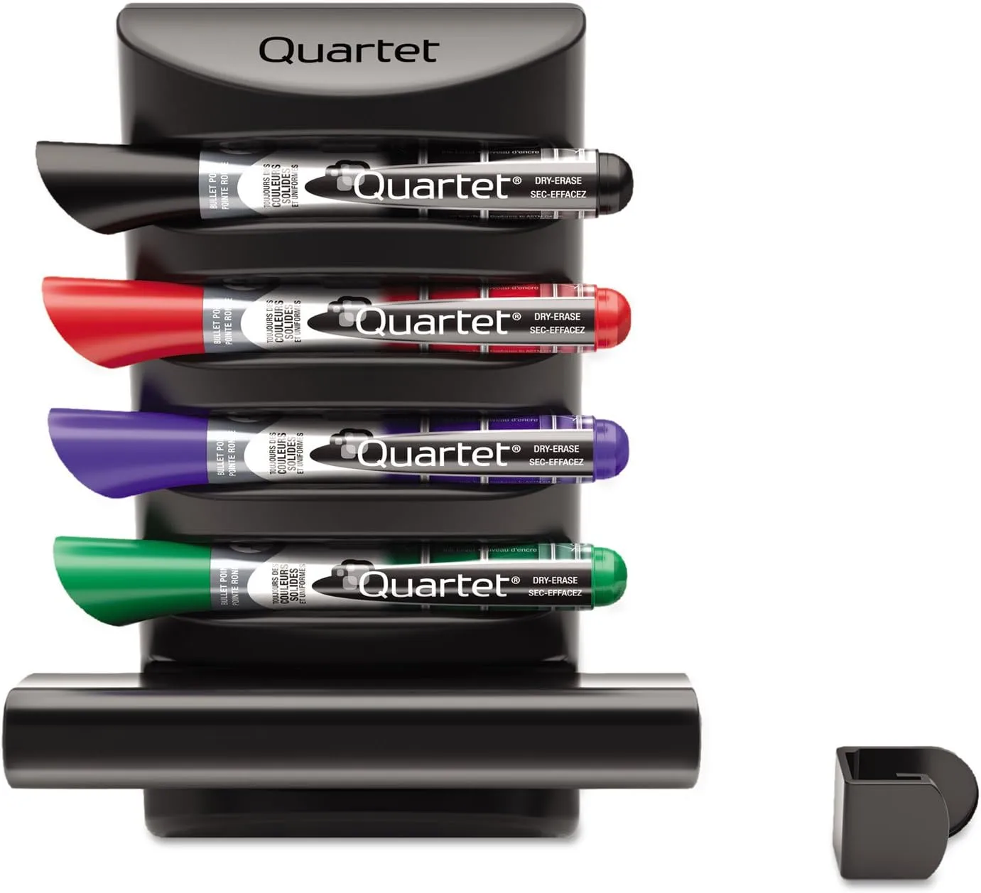 Quartet Prestige 2 Connects Marker Caddy, Includes 4 Chisel Tip EnduraGlide Dry-Erase Markers and 1 Eraser, Whiteboard Accessories, Black (85377)