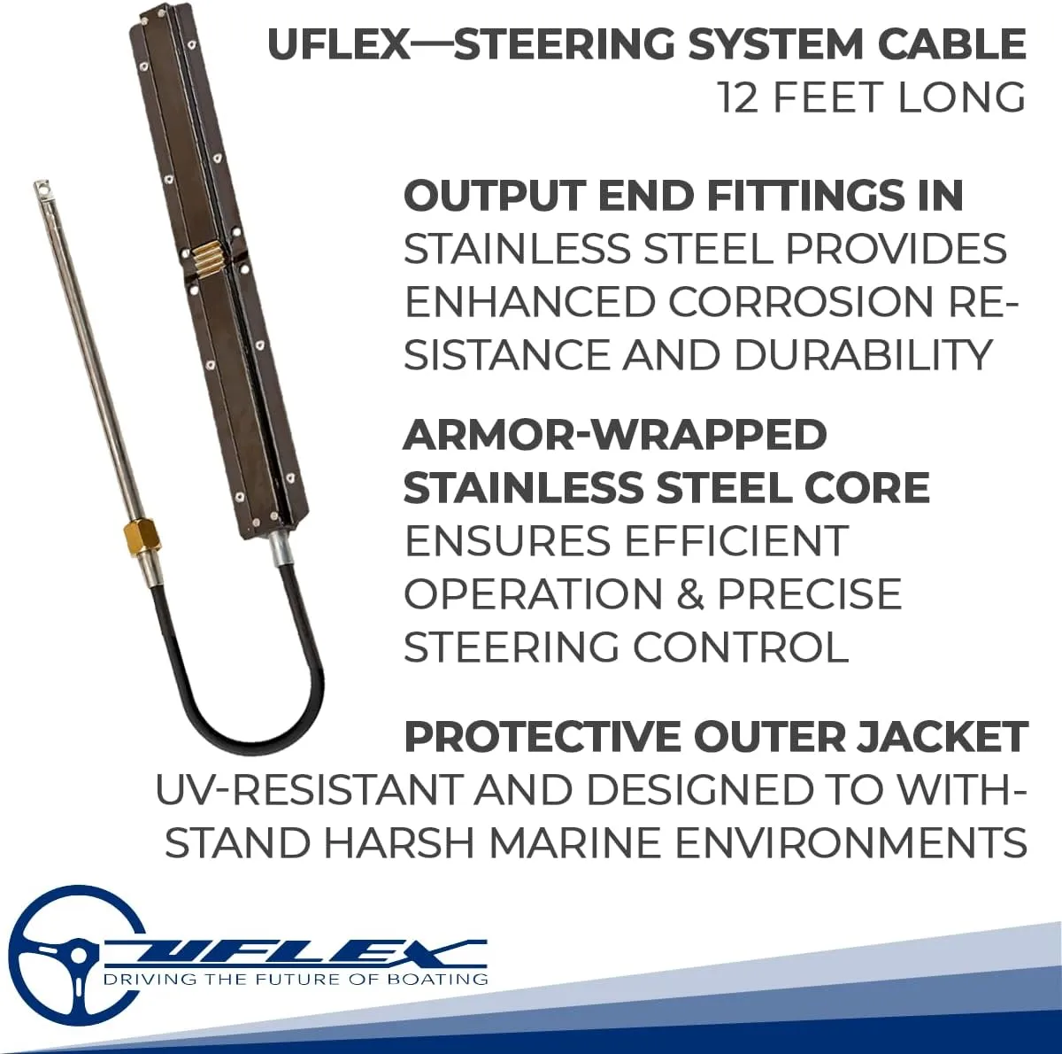 Uflex M86X12 Cable Steering 12 Ft Rack, Black