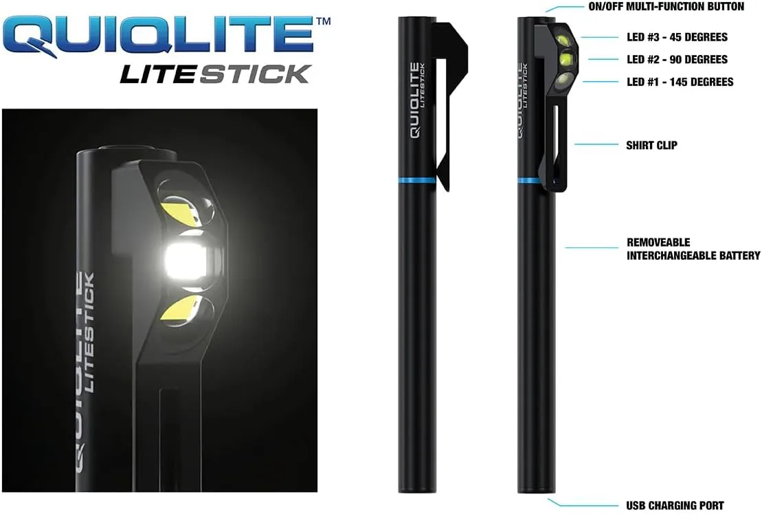 QUIQLITE LiteStick 200 Lumens USB Rechargeable Programmable Pocket LED Flashlight