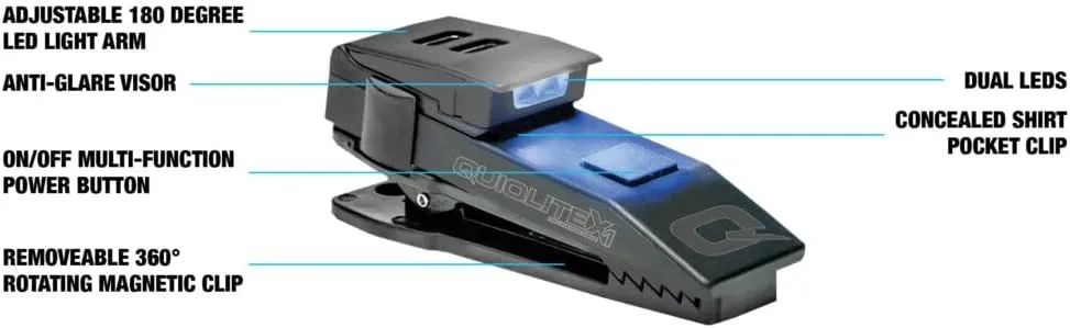 QuiqLiteX1 Tactical Blue/White Hands-Free LED Pocket Light 5/75/150 Lumens