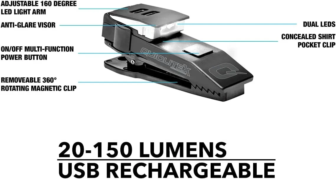 QUIQLITEX Hands-Free LED Pocket Light (USB Type-C Rechargeable)