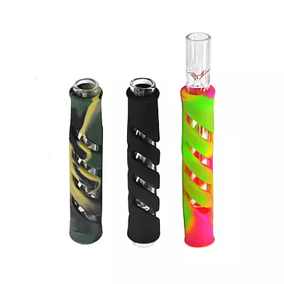 Glass & Silicone One Hitter Pipes Tobacco Smoking Herb Heady Straight Type Pipe Hose 90MM Cigarette Holder Tobacco