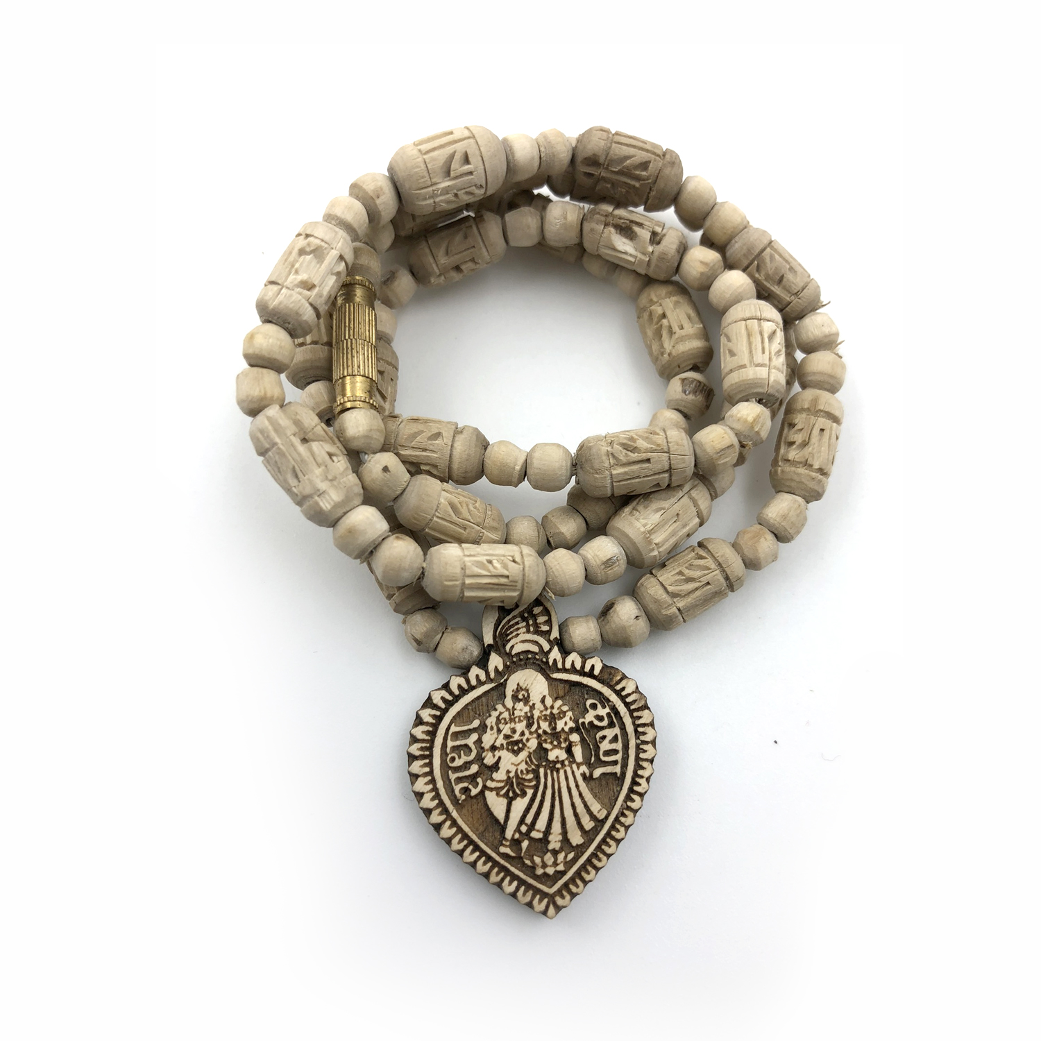 Tulsi Mala Radha Engraved over Beads with Radha Krishna Handicraft Pandent