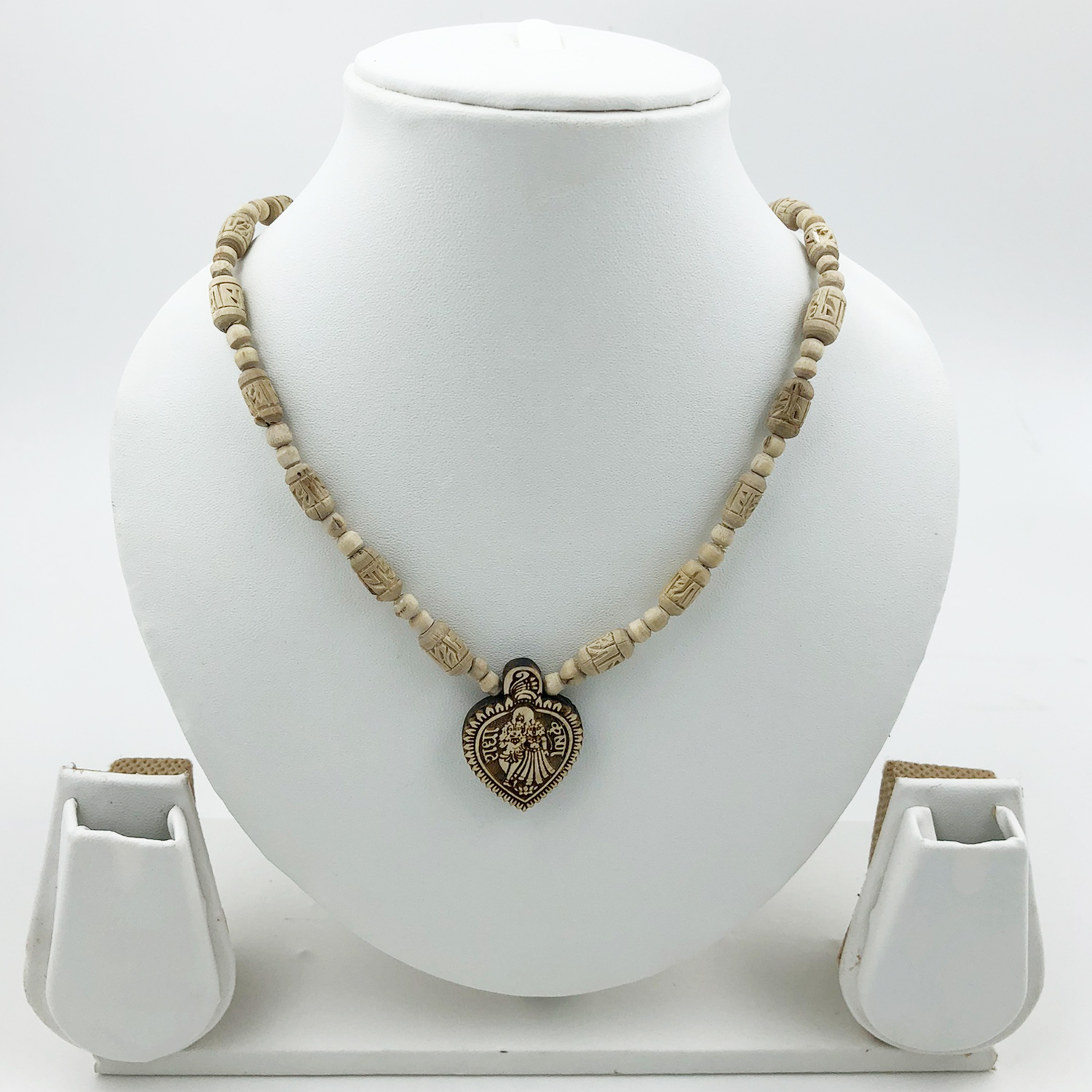 Tulsi Mala Radha Engraved over Beads with Radha Krishna Handicraft Pandent