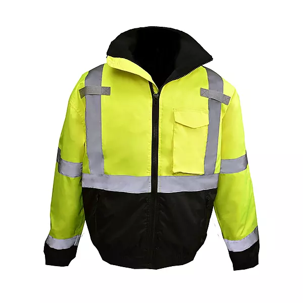 Radians Class3 High Visibility Bomber Jacket with Built-in Liner, Hi Viz Green/Black, 4X-Large (SJ11QB-3ZGS-4X)