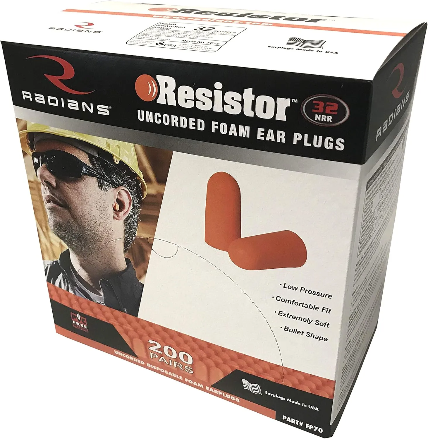 Radians unisex adult Uncorded Industrial Safety Ear Plugs, Multi 1 pair (Pack of 200)
