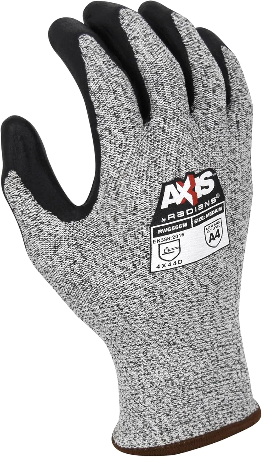 Radians RWG555 Axis Cut Protection Level A4 Foam Nitrile Dipped Workk Glove, Large, Multi (RWG555L)