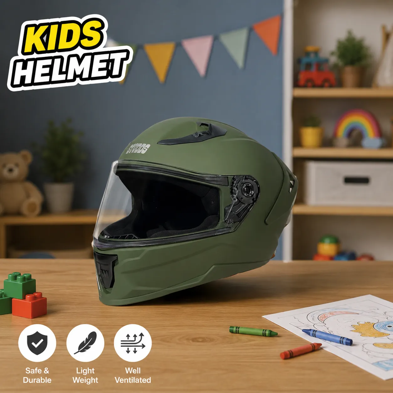 STUDDS RAIDER YOUTH WITH SPOLIER MILITARY GREEN C/V (XS)