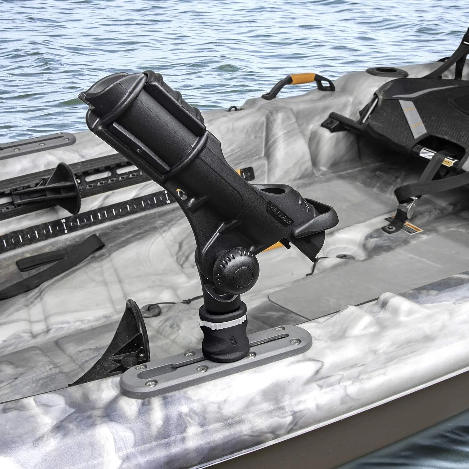 RAILBLAZA MiniPort Kayak Track Mount Base for Rod Holders, Easy Installation with No Tools Required black