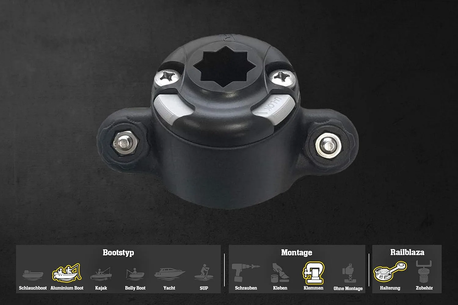 Railblaza Bracket StarPort Tracloader 45° inclined surfaces mounting: clamps Black