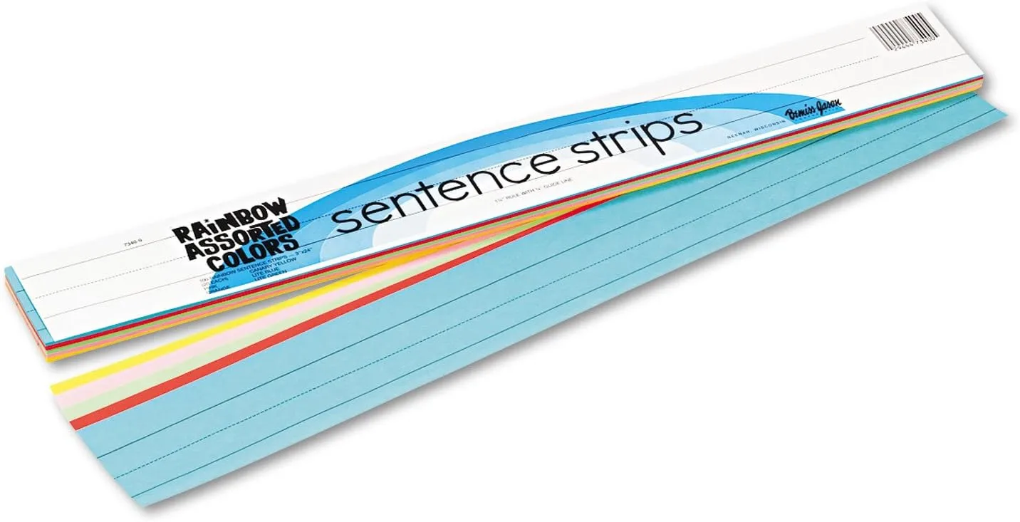 Rainbow Kraft Dual-Sided Sentence Strips, 3 x 24 in, 1-1/2 in Ruled, Pack of 100