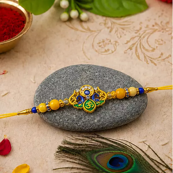 Rakhi – Traditional Colorful Beads and Yellow Thread for Brother