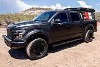 Raptor Series Running Boards Steps 6.5in Wide Sawtooth Grip Black Aluminum Compatible with SuperCrew 15-26 F-150 17-26 F-260/F-350 Super Duty