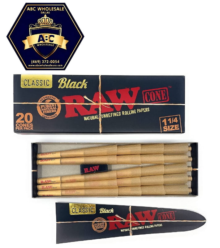 RAW - Black Classic Cones | 1 1/4 | 12ct | 20pk