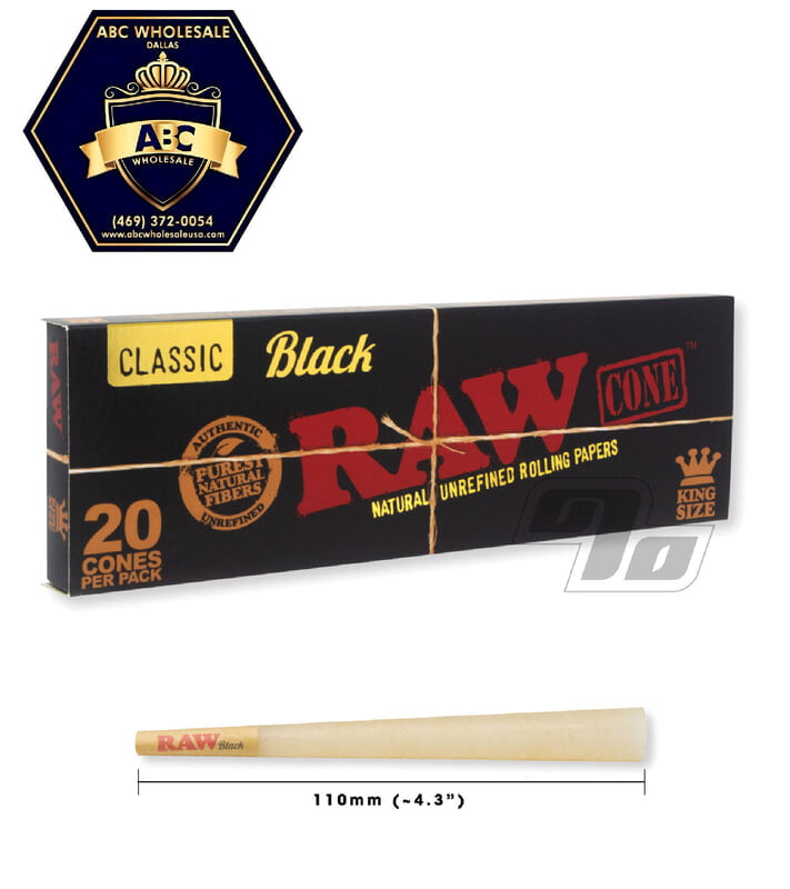 RAW - Black Classic Cones | KING | 20ct | 12pk