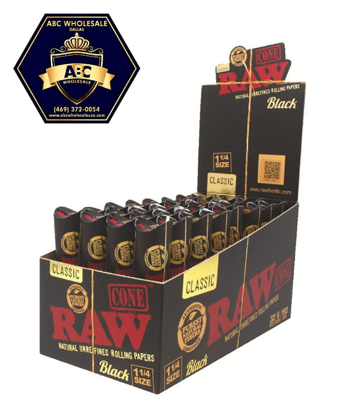RAW - Black Classic Cones | 1 1/4 | 32ct | 6pk