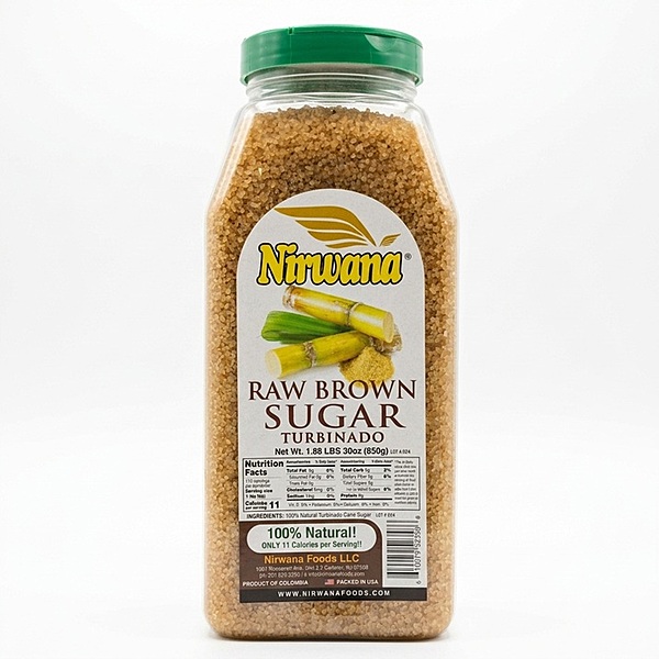 Large golden-amber crystals of Raw Brown Sugar Turbinado for gourmet topping and baking.