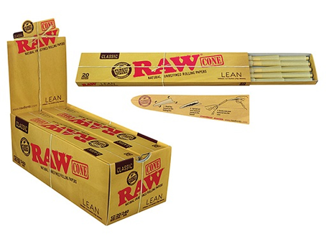 RAW® - Classic Pre-Roll Cone Lean (20ct) - Display of 12