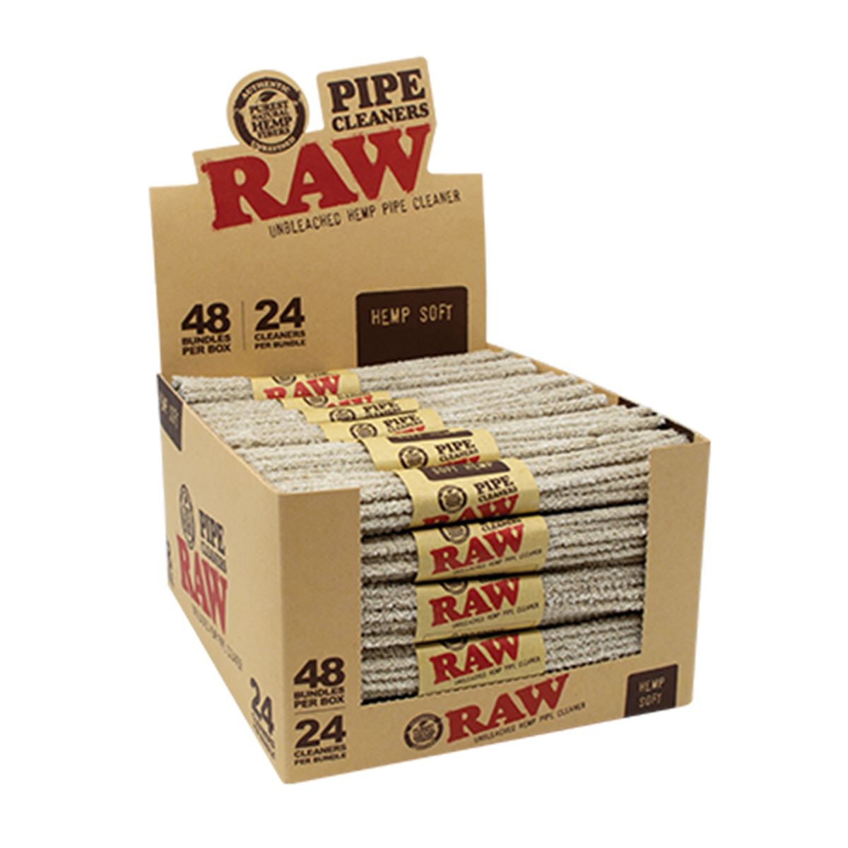 RAW® UNBLEACHED HEMP SOFT PIPE CLEANER 24ct - 48ct Box