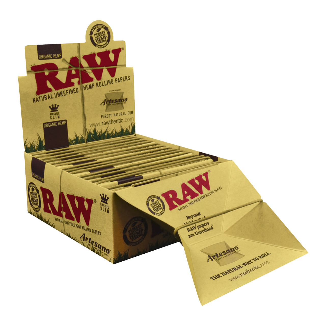 RAW® - Organic Hemp Rolling Papers Artesano King Size Slim 32ct - Display of 15