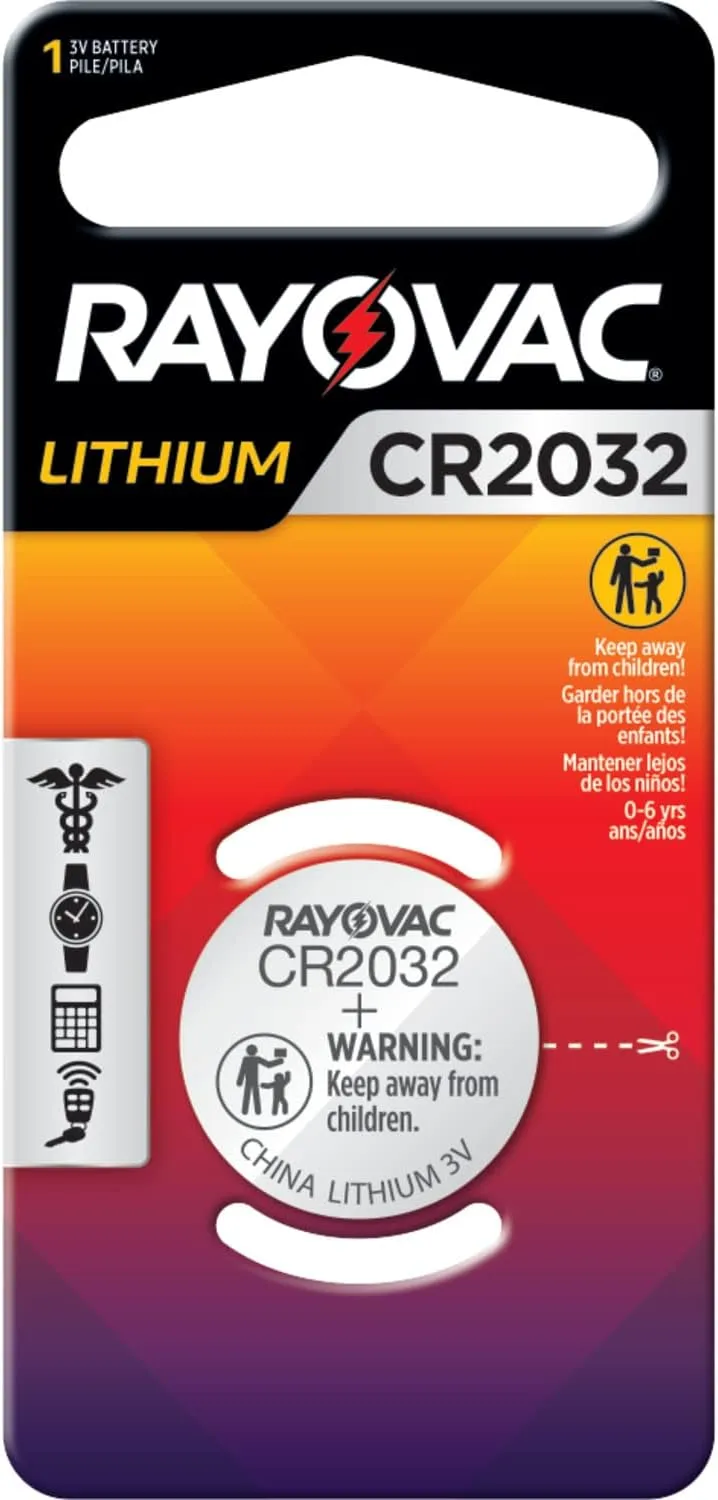Rayovac CR2032 Battery, 3V Lithium Coin Cell CR2032 Batteries (1 Battery Count) 1 Count