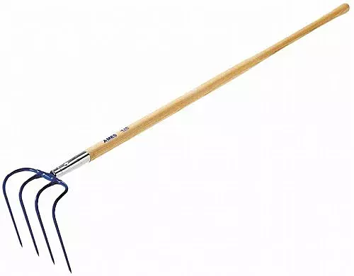 RAZOR-BACK Refuse Hook with 60" Straight Wood Handle, 4 Steel Tines