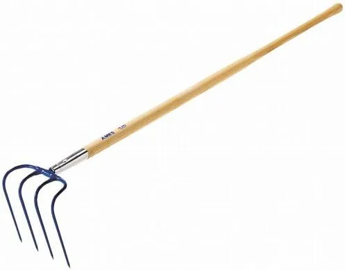 RAZOR-BACK Refuse Hook with 60" Straight Wood Handle, 4 Steel Tines
